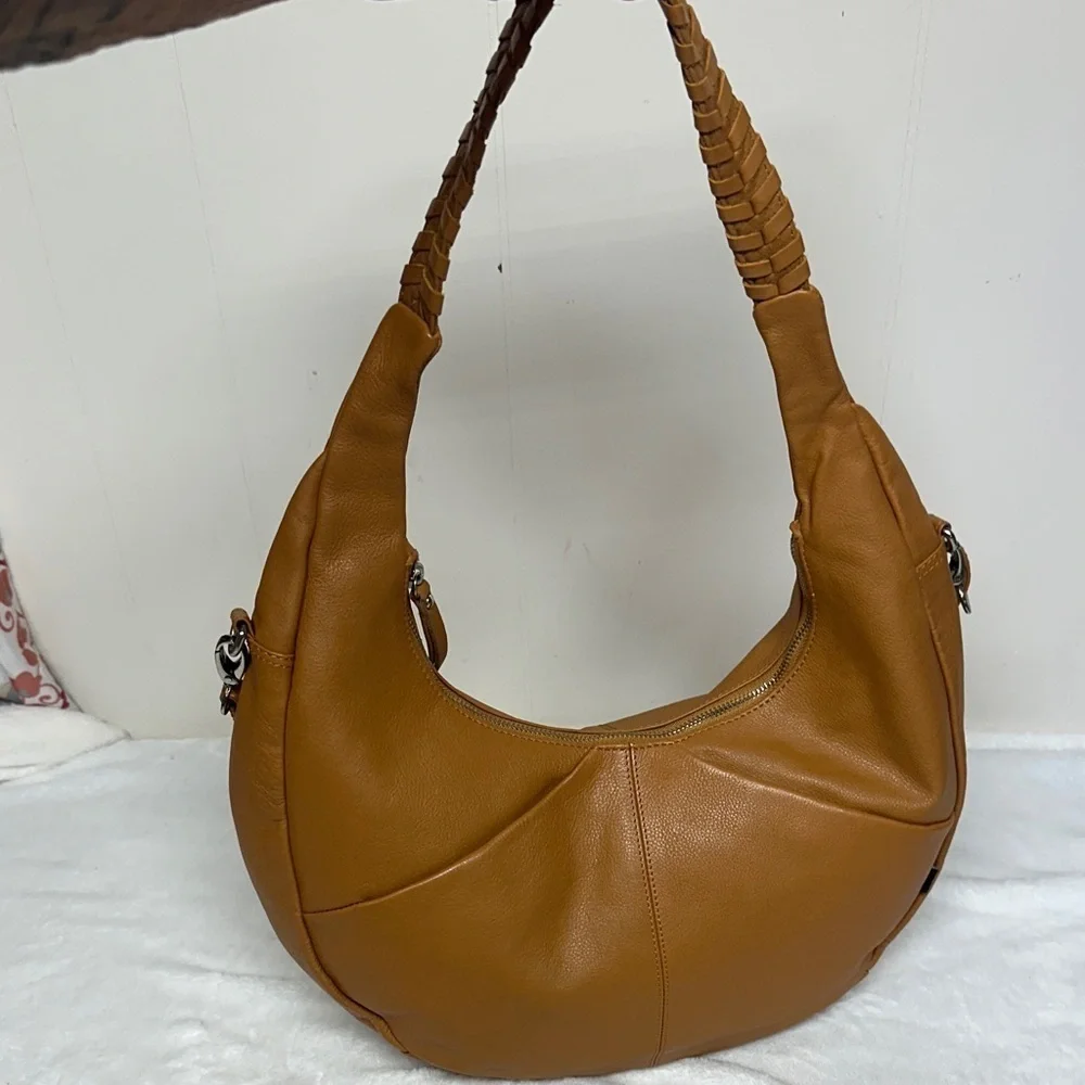 Soft Italian Half Moon Hobo with Whipstitch Handle